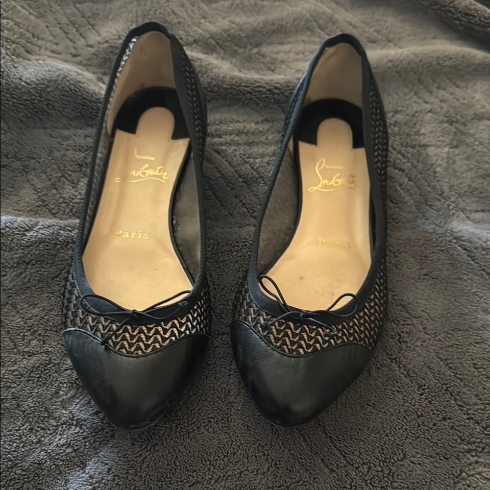 Christian Louboutin Black and Gold Women's Flats size 37 1/2.  7.5 US